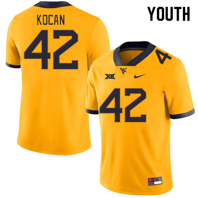 Youth #42 RJ Kocan West Virginia Mountaineers College Football Jerseys Stitched Sale-Gold - Click Image to Close